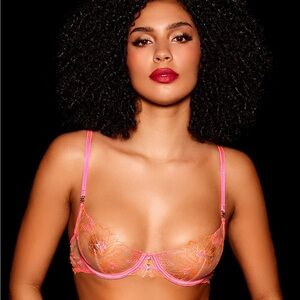 Honey Birdette Lily Lace Bra - Pink and Orange